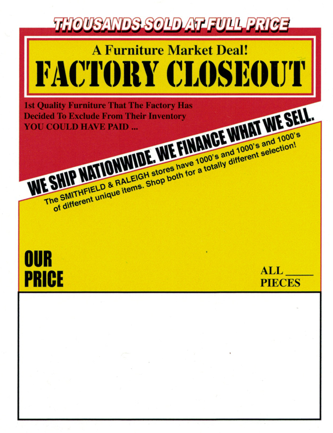 Factory Closeouts P.O.P. tag