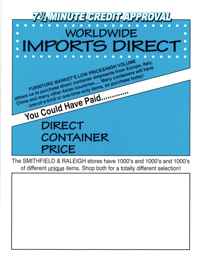 Imports Direct P.O.P. tag